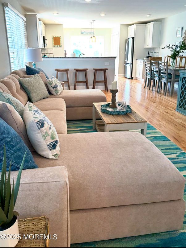 Dining room, Interior, Kitchen, Living room, Pendant Lights, Recessed Lighting, Stainless Steel Appliances, Wood Texture Flooring