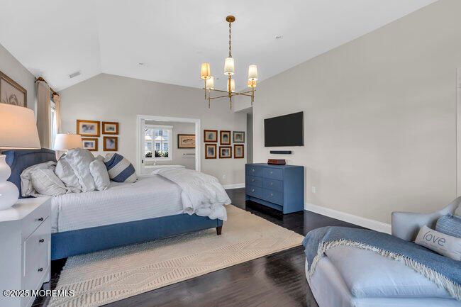 Bedroom, Chandelier, Interior, Wood Texture Flooring