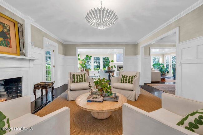 Fireplace, Interior, Living room, Pendant Lights, Wood Texture Flooring