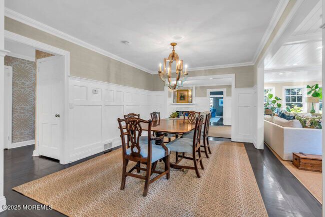 Chandelier, Dining room, Fireplace, Interior, Living room, Recessed Lighting