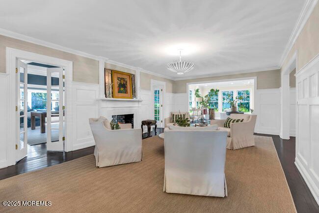 Chandelier, Fireplace, Interior, Living room, Wood Texture Flooring