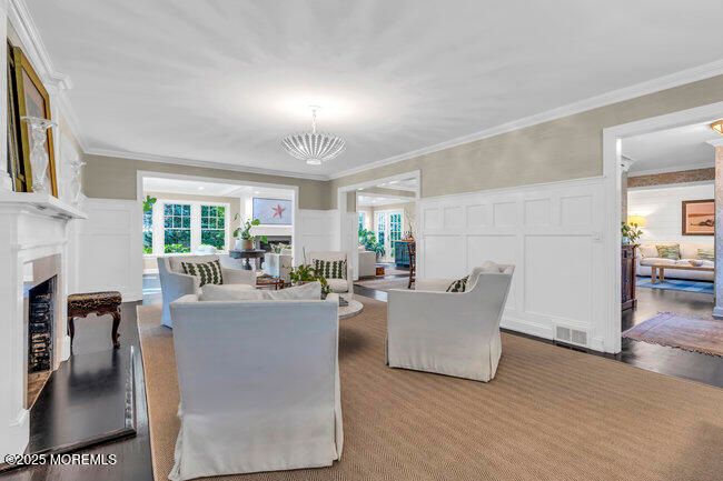 Chandelier, Fireplace, Interior, Living room, Wood Texture Flooring