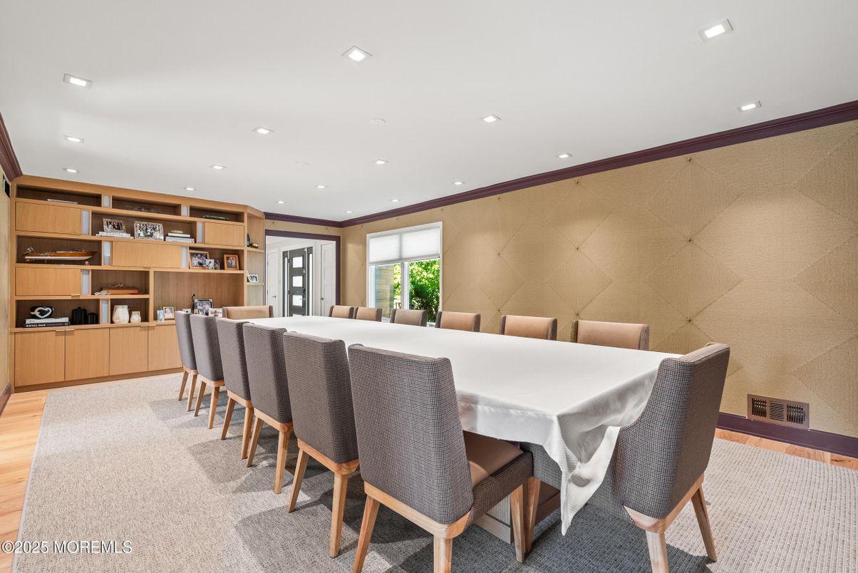 Dining room, Interior, Recessed Lighting, Wood Texture Flooring