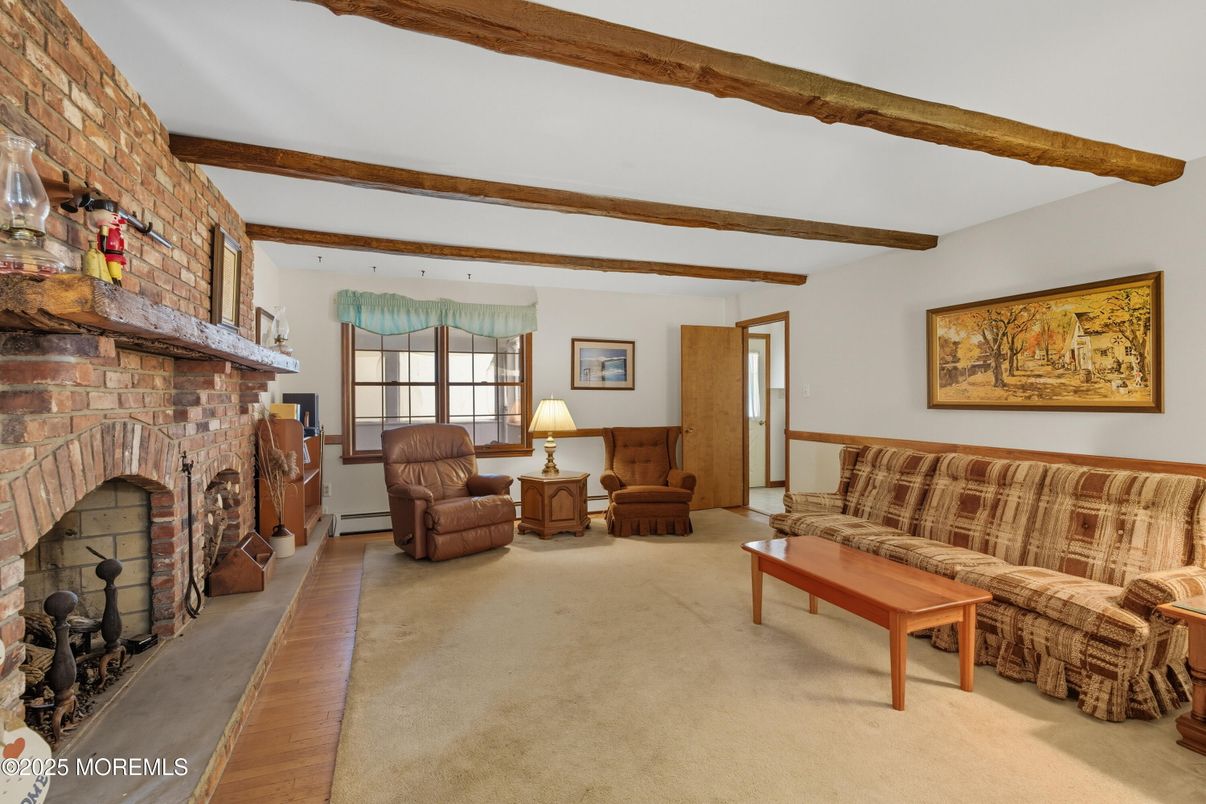 Fireplace, Interior, Living room, Stone Walls, Wooden Beams, Wood Texture Flooring