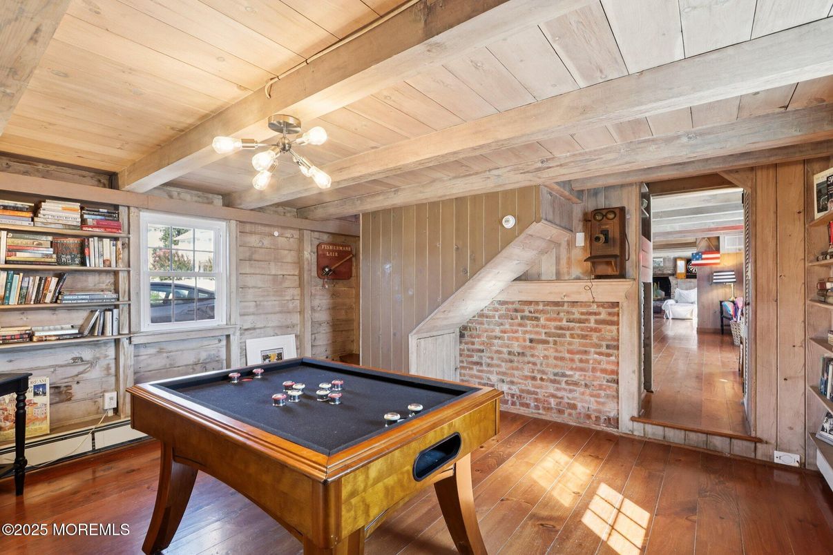 Billiard Table, Game Room, Interior, Stone Walls, Wooden Beams, Wooden Ceilings, Wood Texture Flooring, Wooden Walls