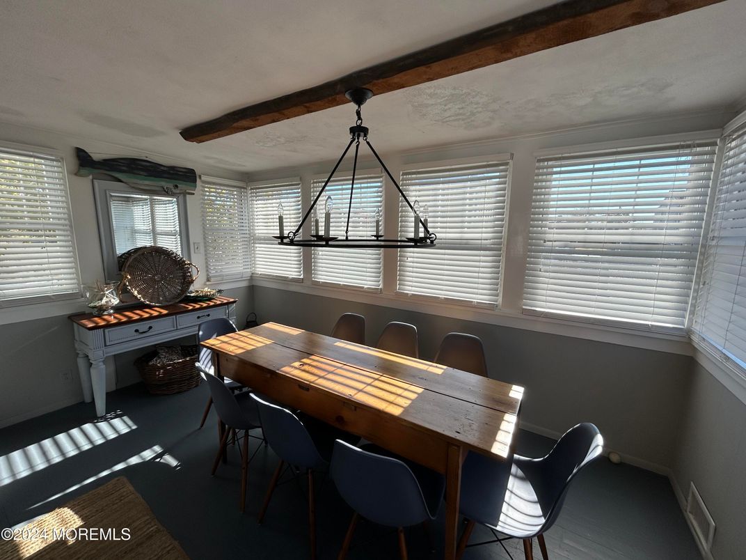 Dining room, Interior, Pendant Lights, Wooden Beams