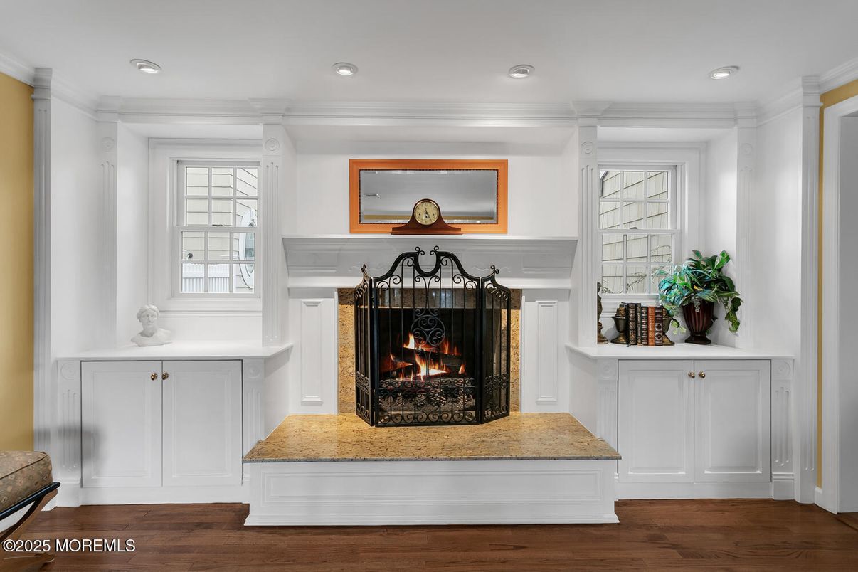 Fireplace, Interior, Recessed Lighting, Wood Texture Flooring