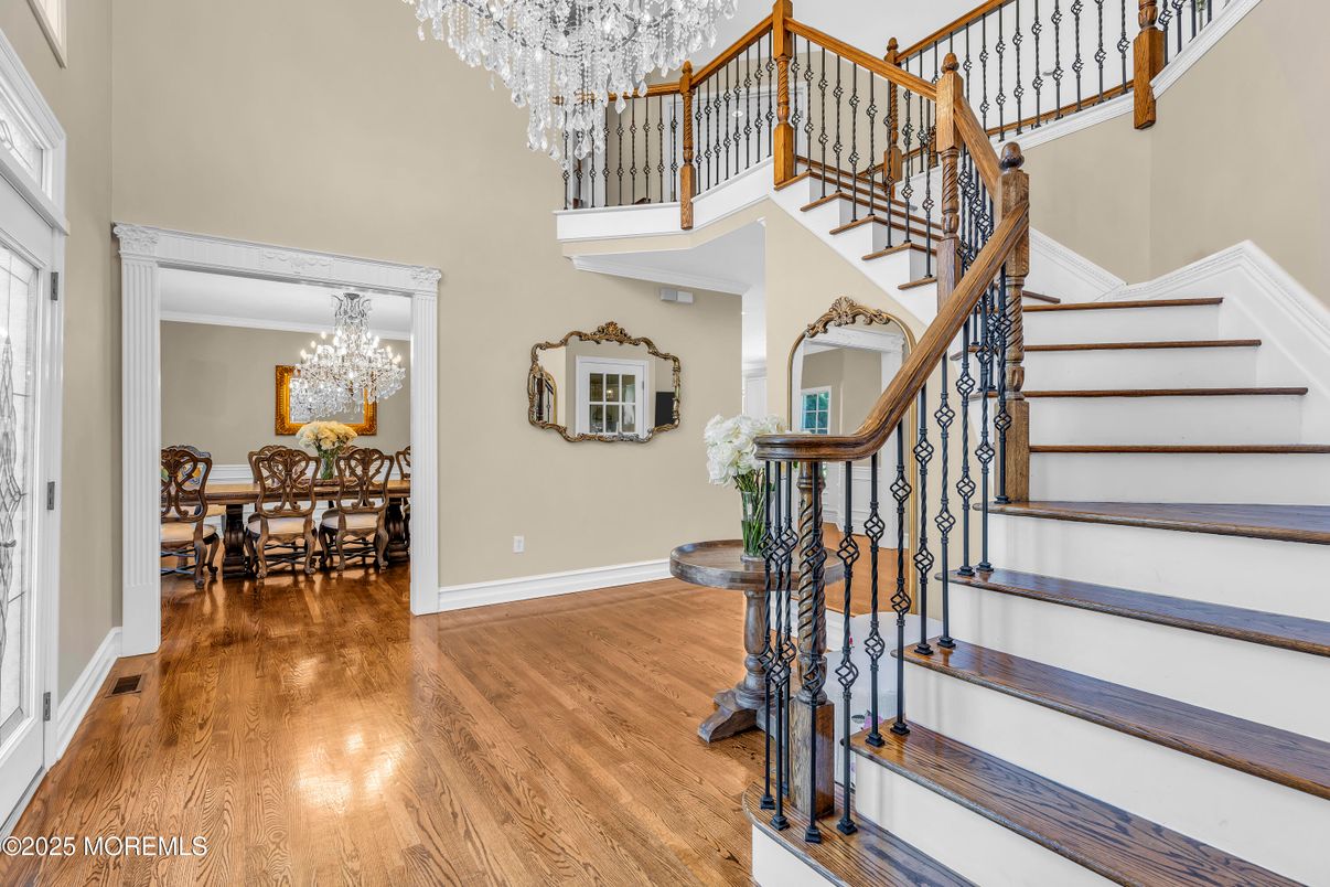 Chandelier, Dining room, Interior, Wood Texture Flooring