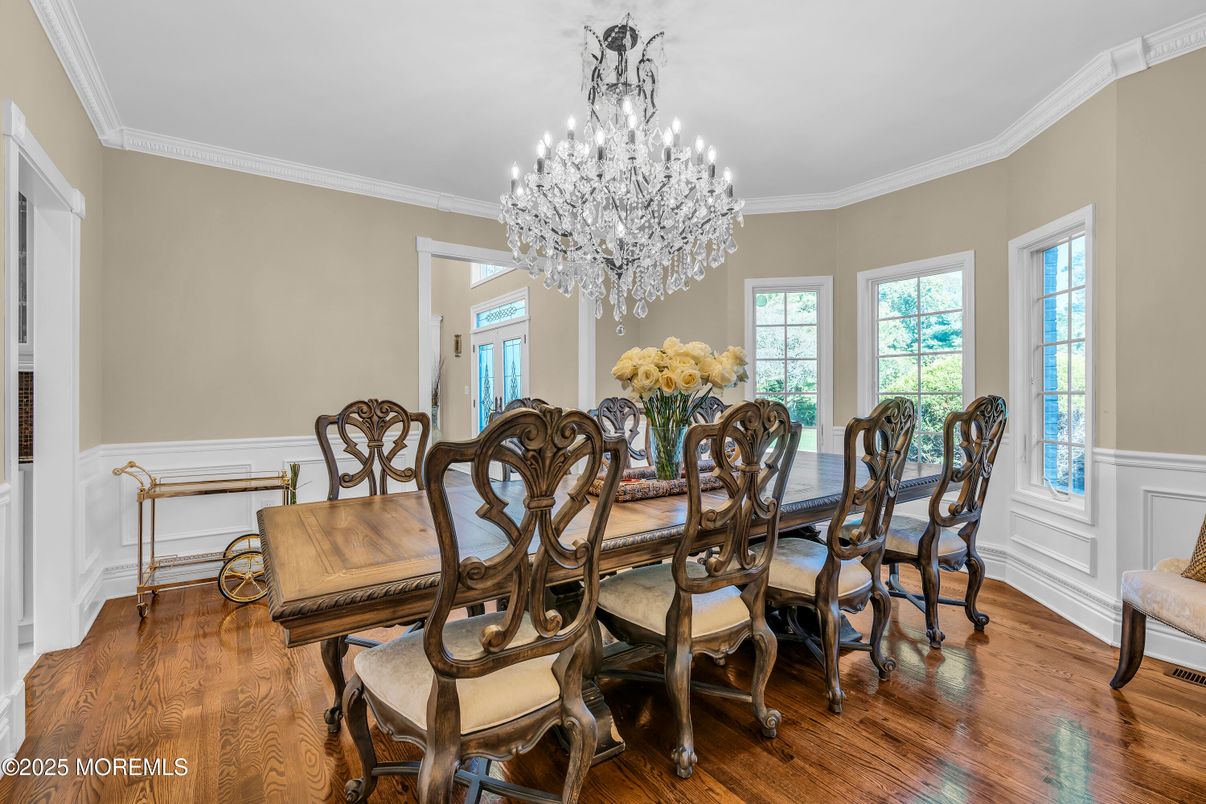 Chandelier, Dining room, Interior, Wood Texture Flooring