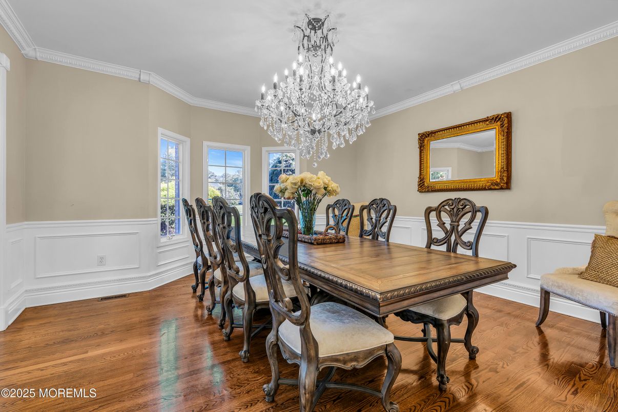Chandelier, Dining room, Interior, Wood Texture Flooring
