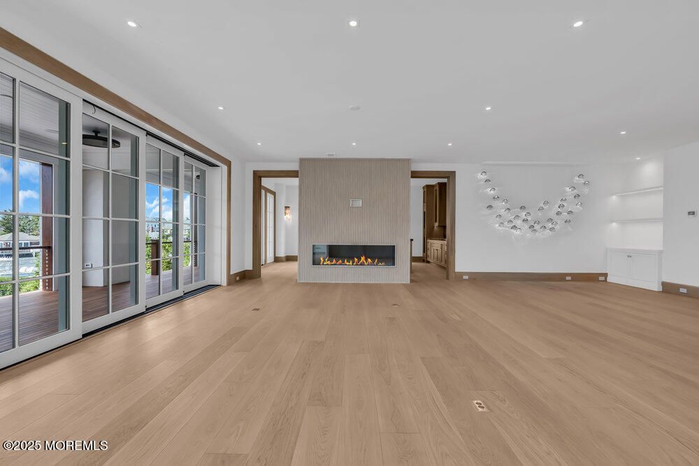 Empty room, Fireplace, Interior, Recessed Lighting, Wood Texture Flooring
