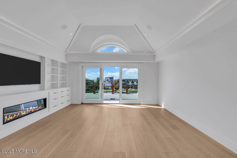 Empty room, Fireplace, Interior, Recessed Lighting, Wood Texture Flooring