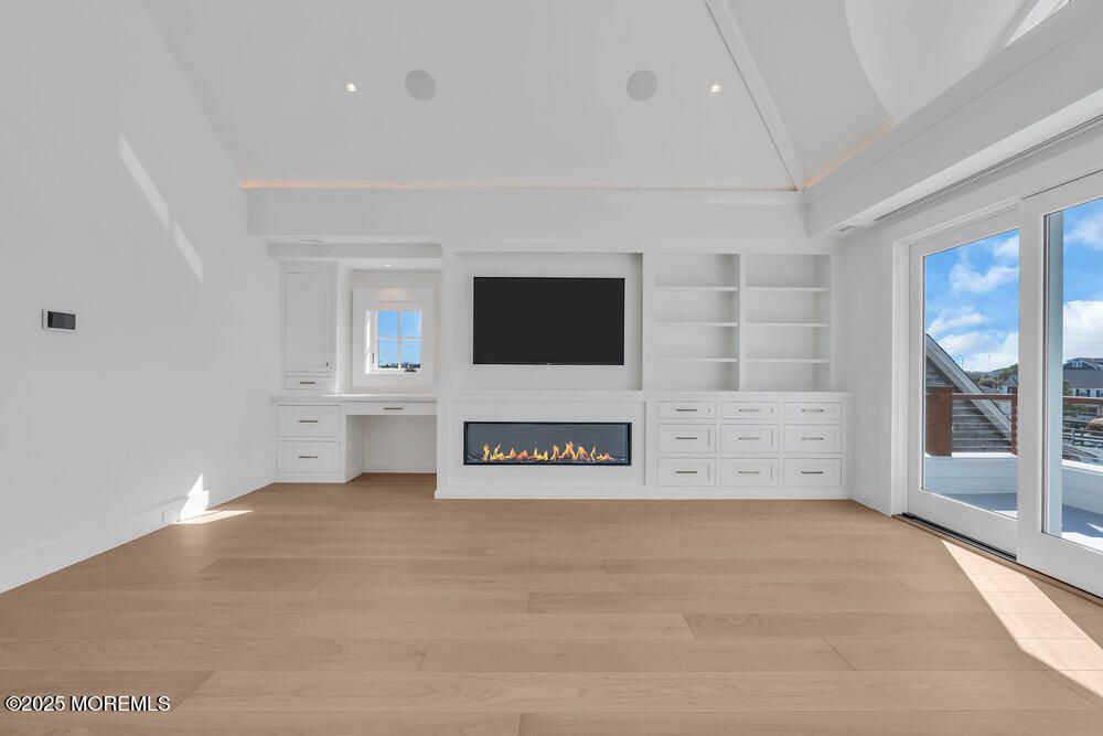 Empty room, Fireplace, Interior, Recessed Lighting, Wood Texture Flooring