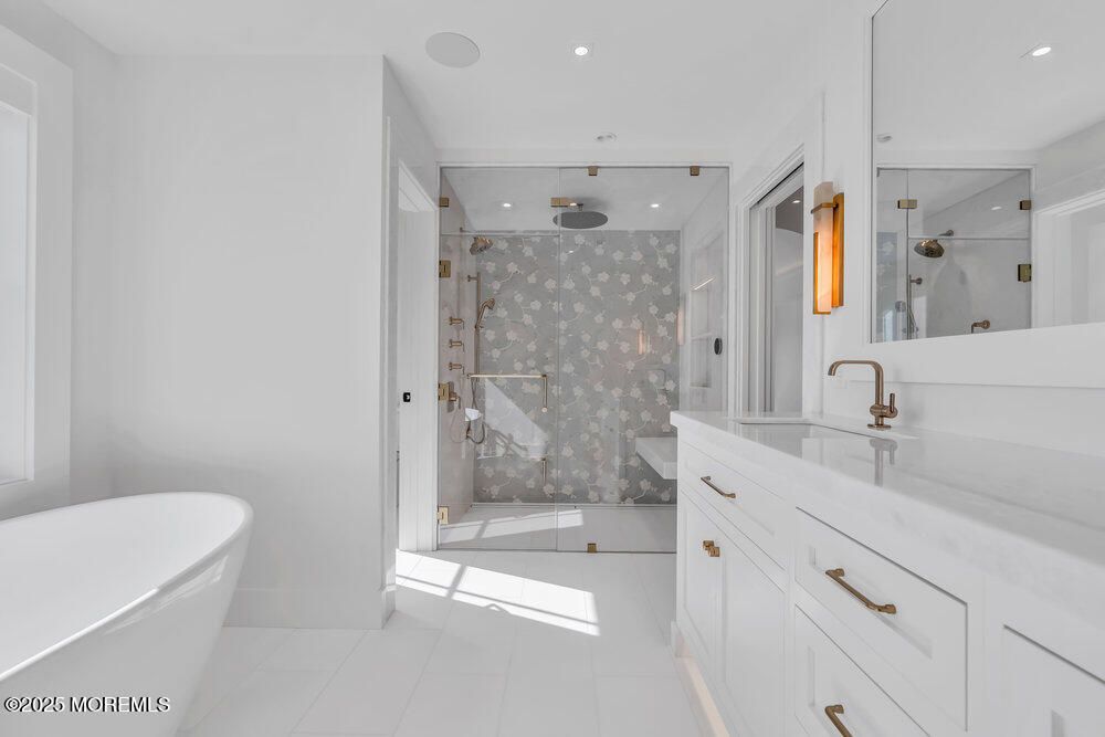 Bathroom, Free Standing Baths, Glass Shower, Interior, Recessed Lighting