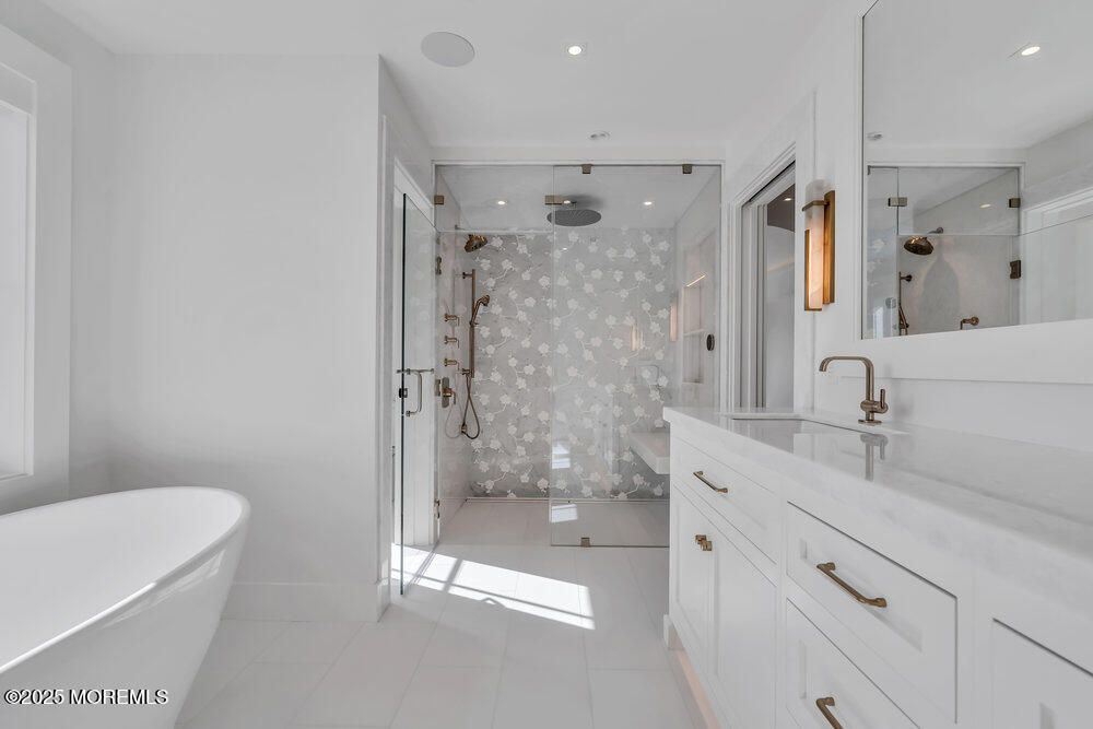 Bathroom, Free Standing Baths, Glass Shower, Interior, Recessed Lighting