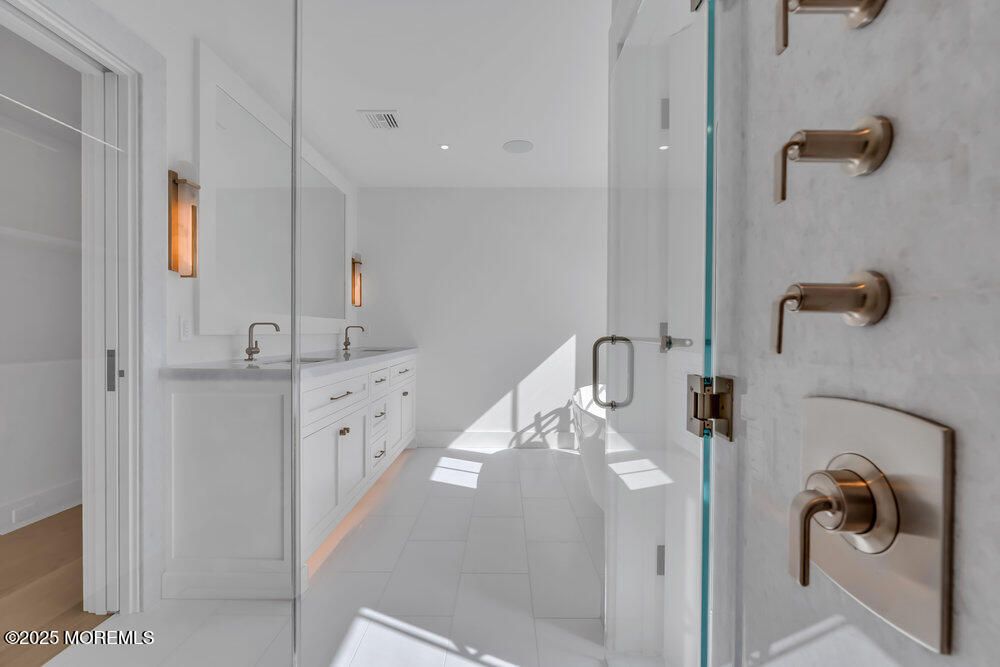 Bathroom, Dual Sink Vanities, Glass Shower, Interior, Recessed Lighting