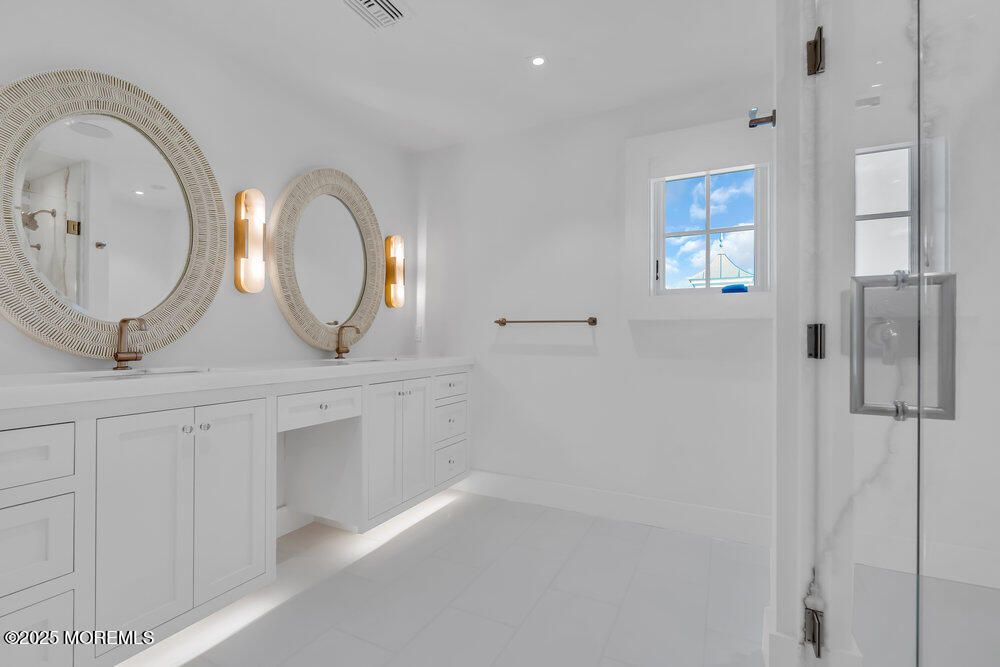 Bathroom, Dual Sink Vanities, Glass Shower, Interior, Recessed Lighting
