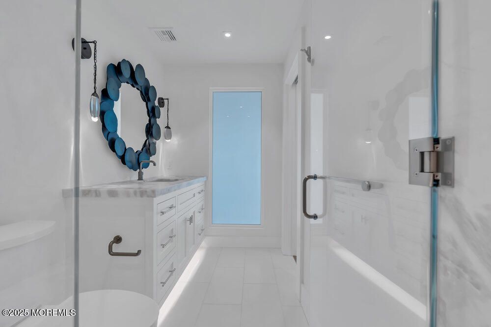 Bathroom, Glass Shower, Interior, Recessed Lighting