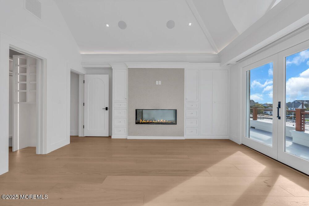 Empty room, Fireplace, Interior, Recessed Lighting, Wood Texture Flooring