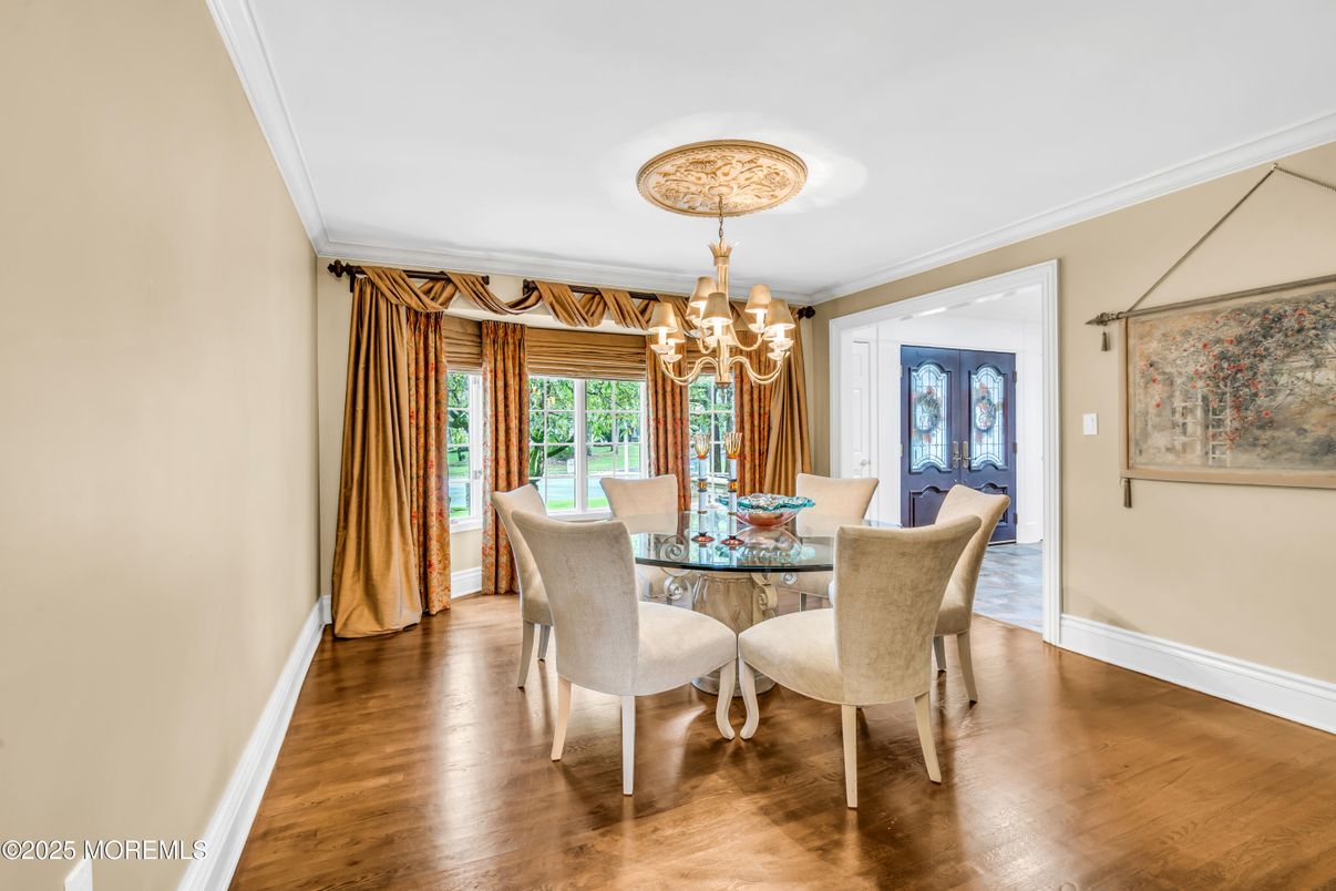 Chandelier, Dining room, Interior, Wood Texture Flooring