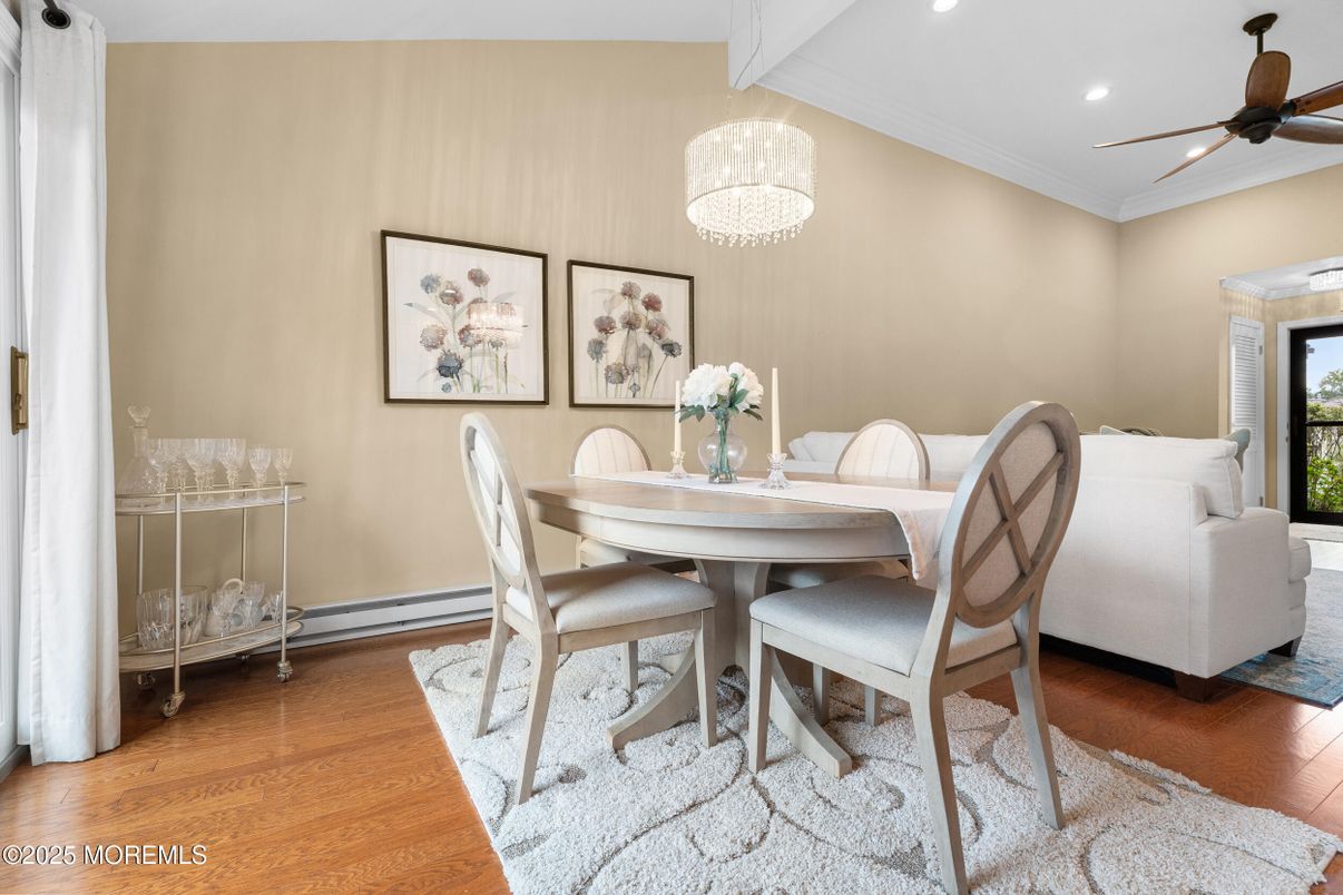 Chandelier, Dining room, Interior, Recessed Lighting, Wood Texture Flooring