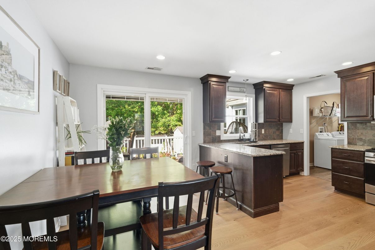 Dining room, Interior, Kitchen, Recessed Lighting, Wood Texture Flooring