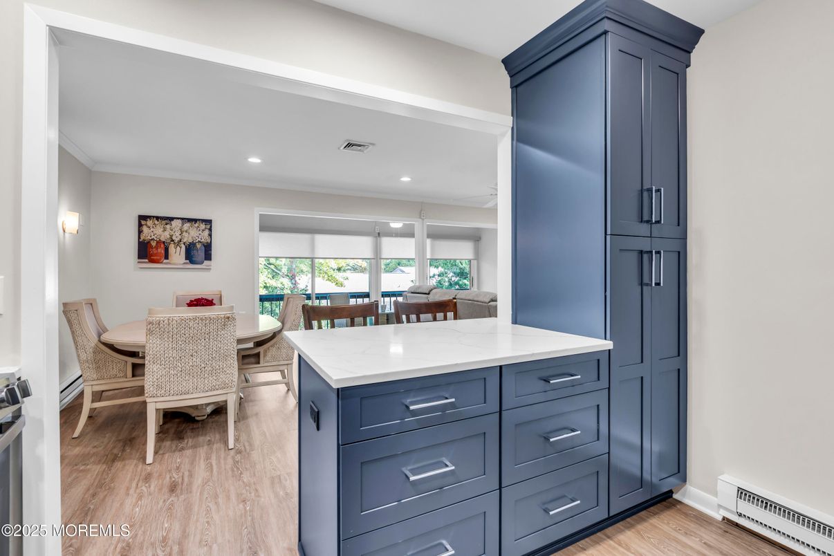 Dining room, Interior, Recessed Lighting, Wood Texture Flooring