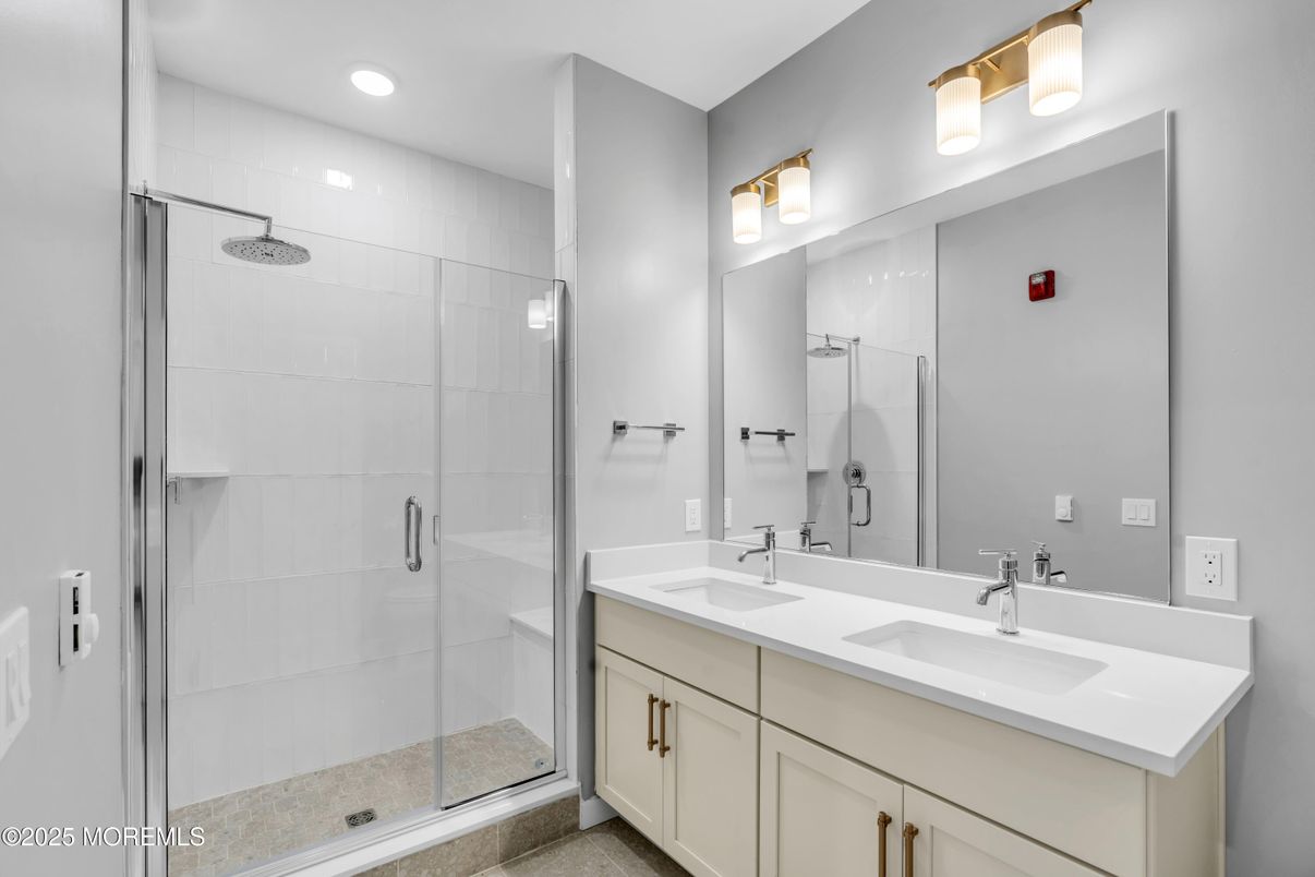 Bathroom, Dual Sink Vanities, Glass Shower, Interior, Recessed Lighting