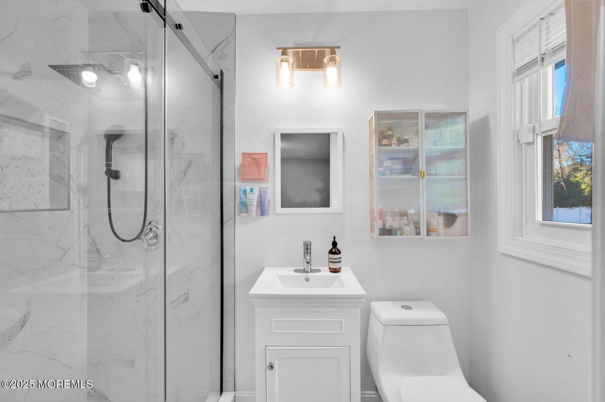 Bathroom, Glass Shower, Interior, Marble Walls