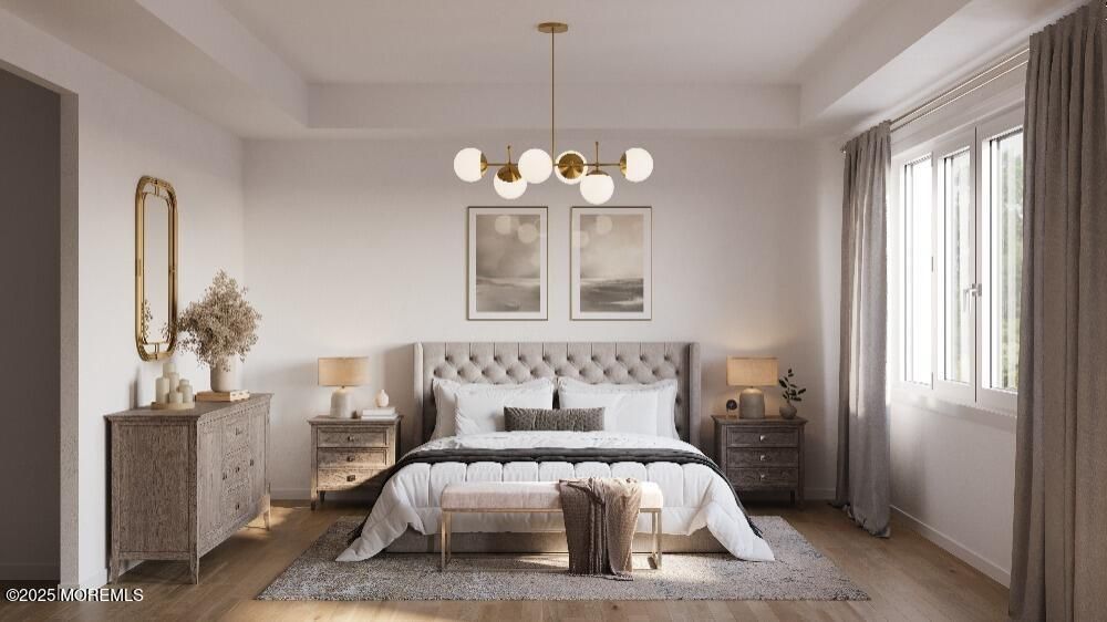 Bedroom, Interior, Pendant Lights, Wood Texture Flooring