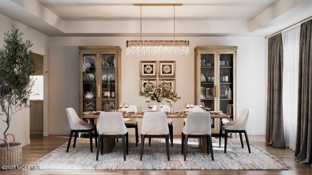 Chandelier, Dining room, Interior, Wood Texture Flooring