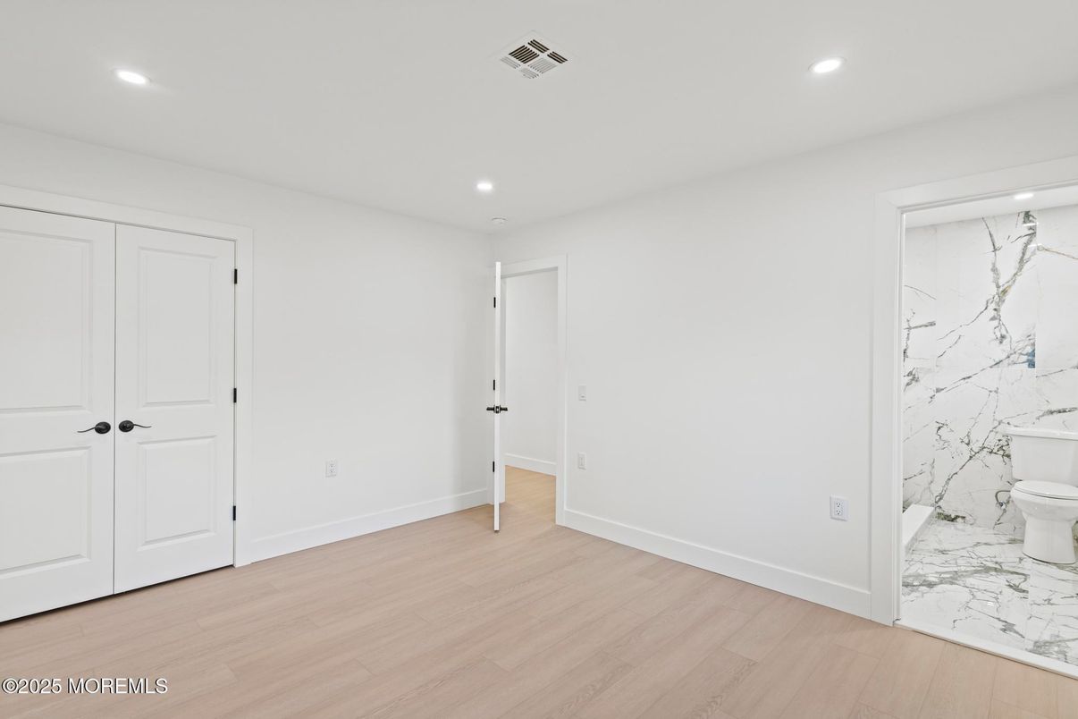 Bathroom, Empty room, Interior, Marble, Marble Walls, Recessed Lighting, Wood Texture Flooring