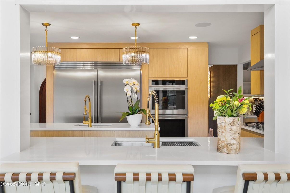 Chandelier, Interior, Kitchen, Pendant Lights, Recessed Lighting, Stainless Steel Appliances