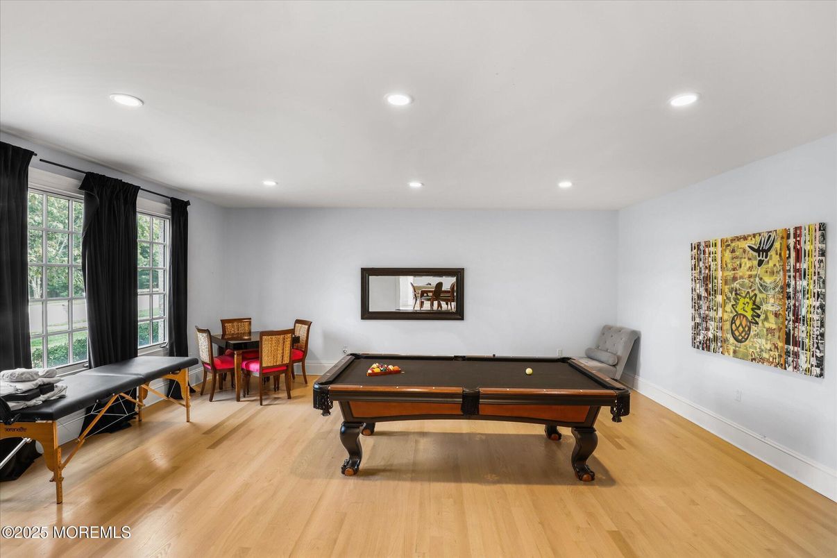 Billiard Table, Game Room, Interior, Recessed Lighting, Wood Texture Flooring