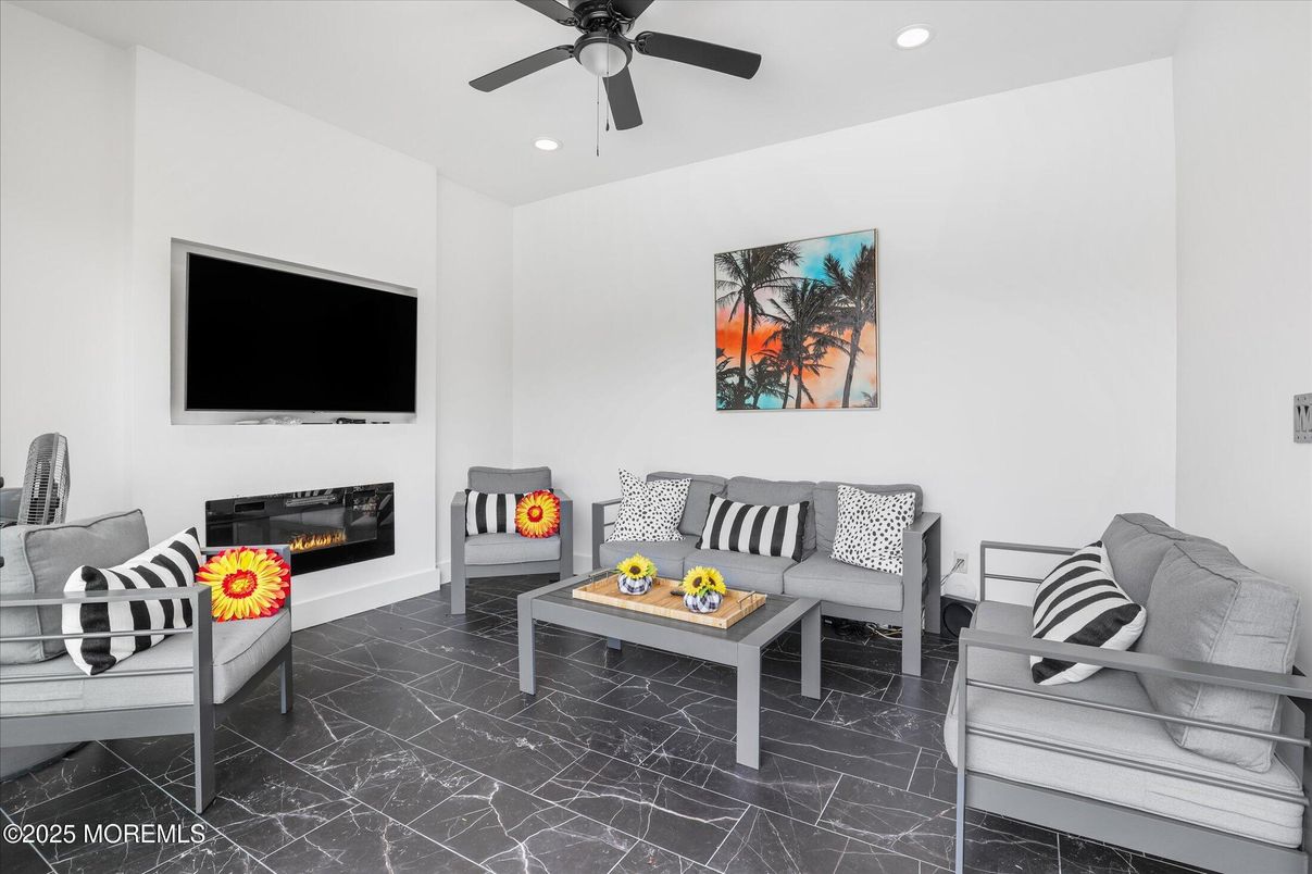 Fireplace, Interior, Living room, Marble, Recessed Lighting