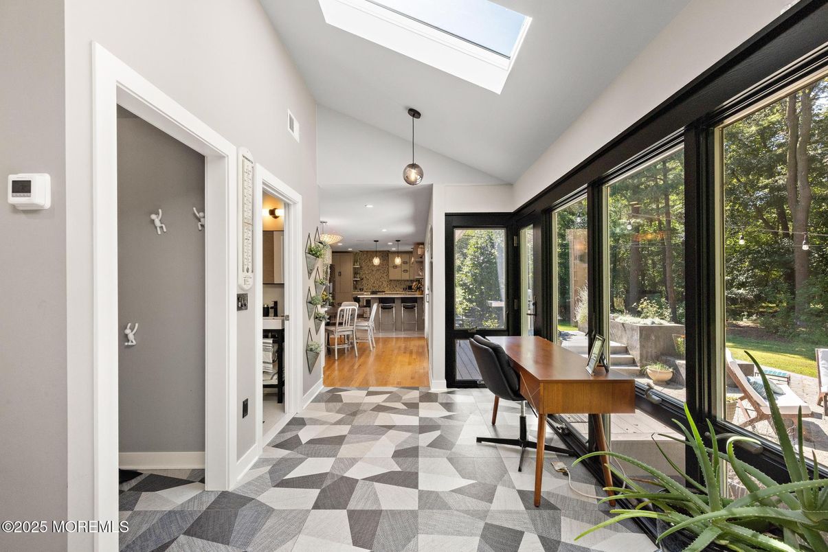 Home Office, Interior, Pendant Lights, Recessed Lighting, Wood Texture Flooring