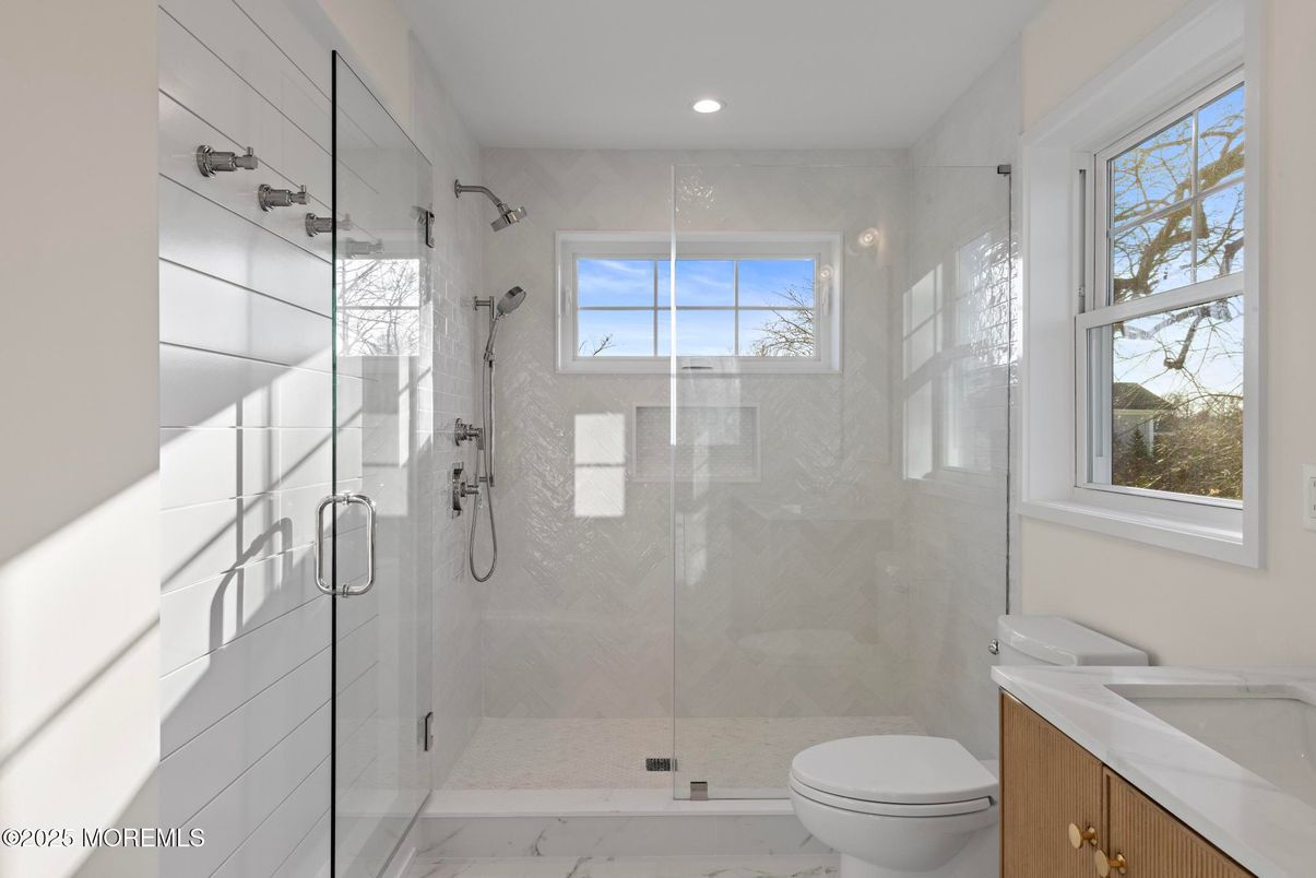 Bathroom, Glass Shower, Interior, Marble, Recessed Lighting