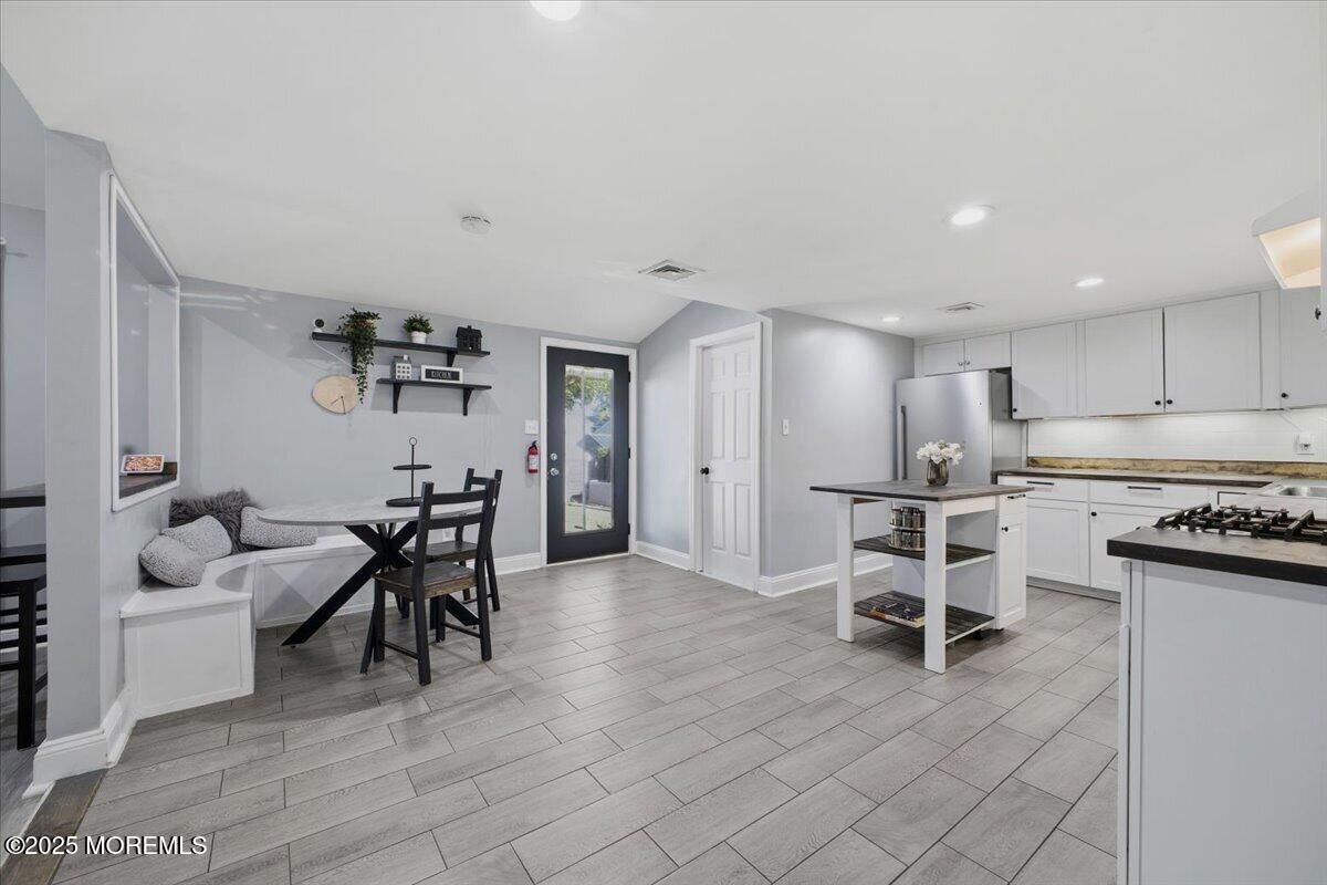 Dining room, Interior, Kitchen, Recessed Lighting, Wood Texture Flooring
