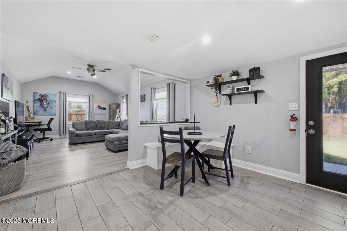 Dining room, Interior, Recessed Lighting, Wood Texture Flooring