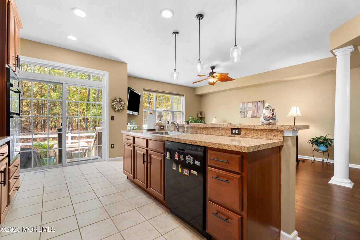 Interior, Kitchen, Pendant Lights, Recessed Lighting, Wood Texture Flooring