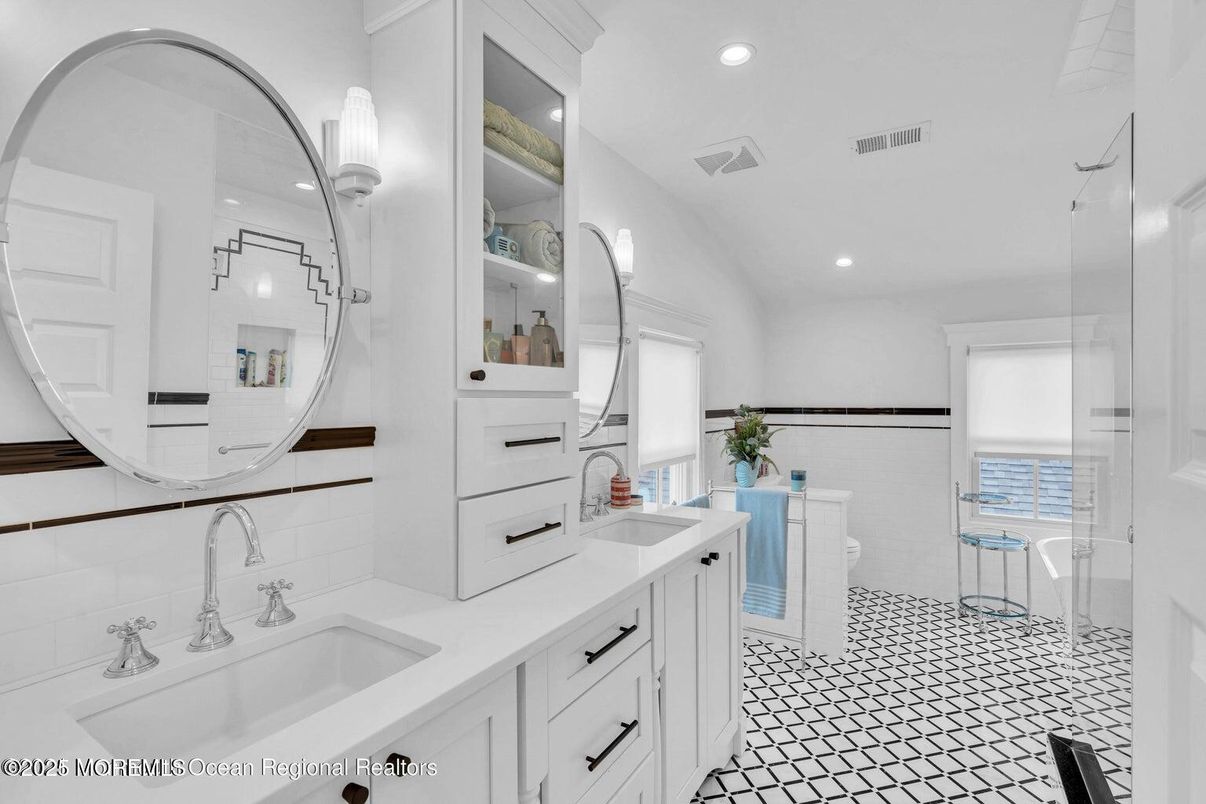 Bathroom, Dual Sink Vanities, Glass Shower, Interior, Recessed Lighting