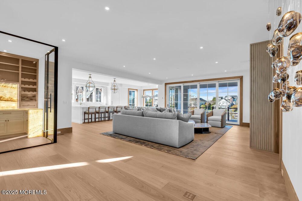 Dining room, Interior, Living room, Recessed Lighting, Wood Texture Flooring