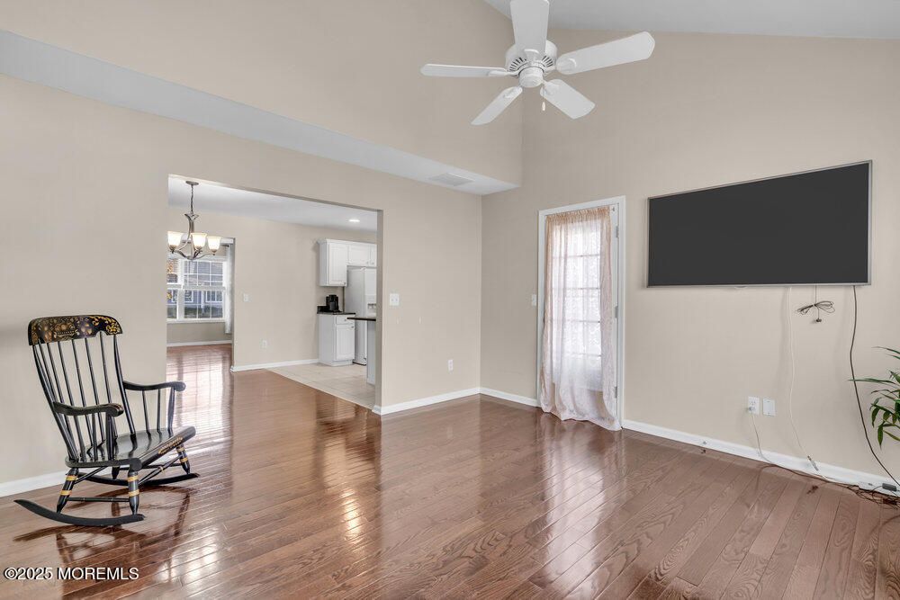 Chandelier, Empty room, Interior, Kitchen, Wood Texture Flooring