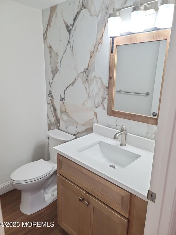 Bathroom, Interior, Marble Walls, Wood Texture Flooring