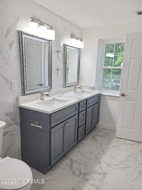 Bathroom, Dual Sink Vanities, Interior, Marble, Marble Walls