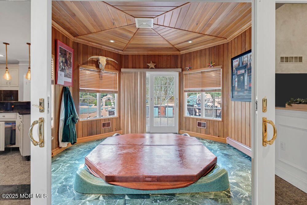 Interior, Kitchen, Pendant Lights, Recessed Lighting, Wooden Ceilings, Wooden Walls