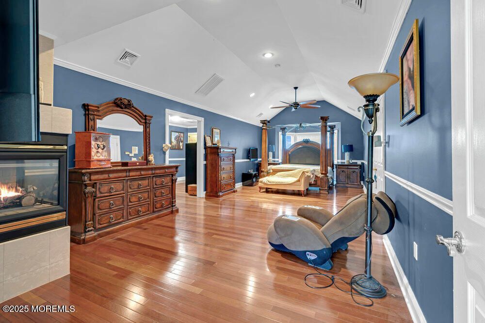 Fireplace, Interior, Recessed Lighting, Wood Texture Flooring