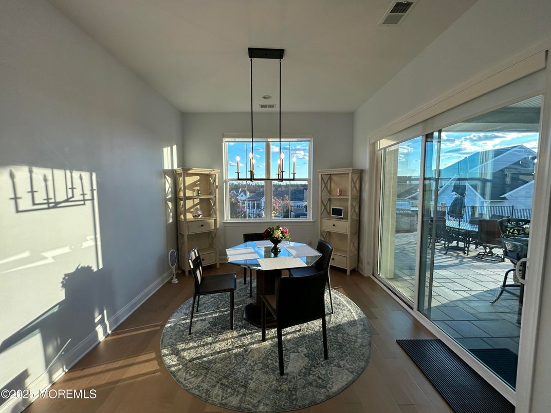 Dining room, Interior, Pendant Lights, Wood Texture Flooring