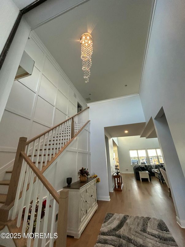 Chandelier, Interior, Recessed Lighting, Wood Texture Flooring