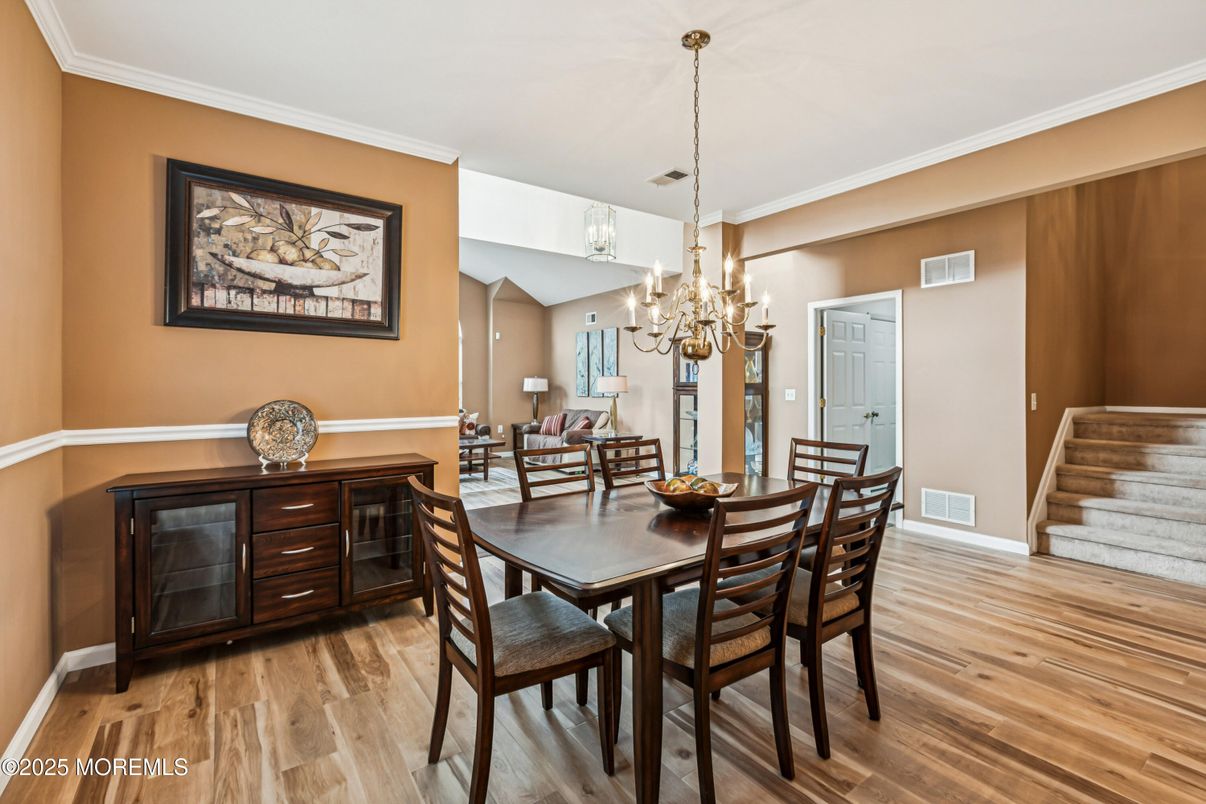 Chandelier, Dining room, Interior, Wood Texture Flooring